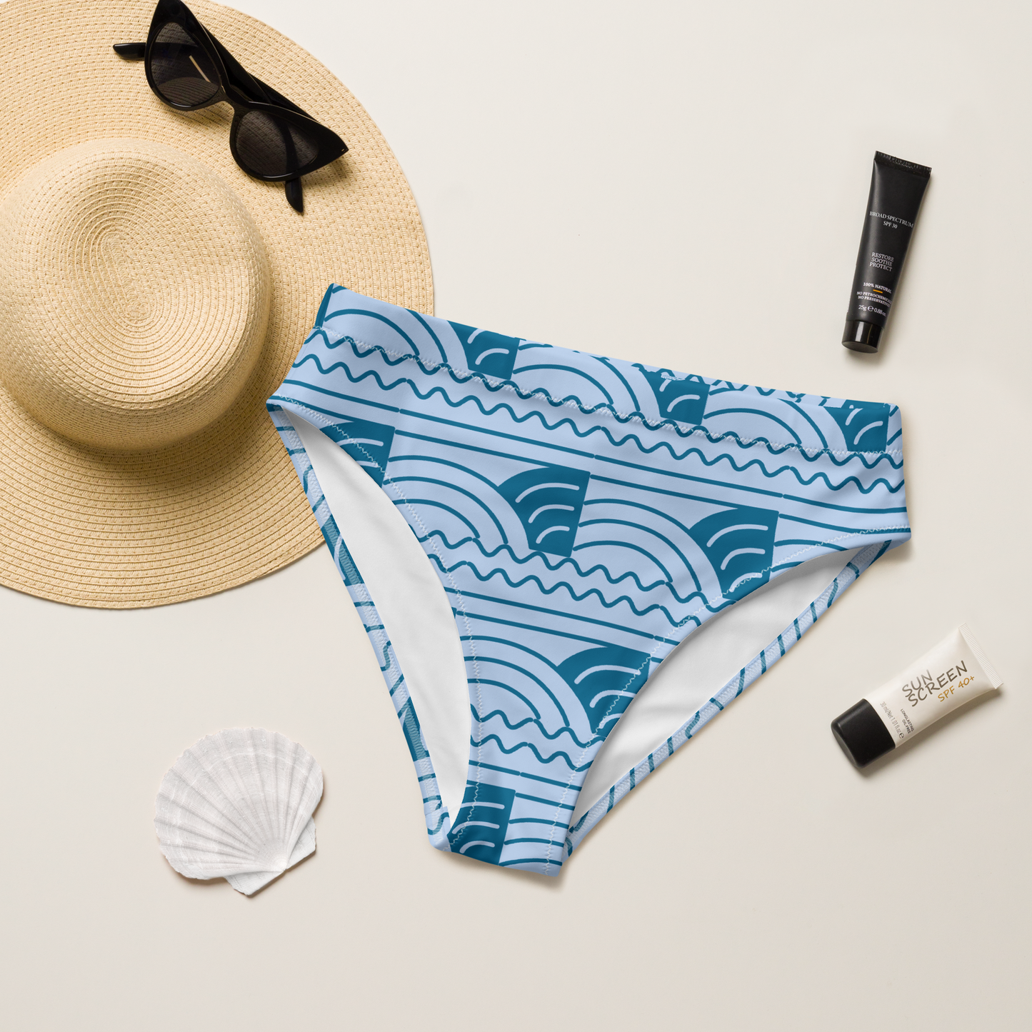 Blue Waves High-Waisted Bikini Bottom