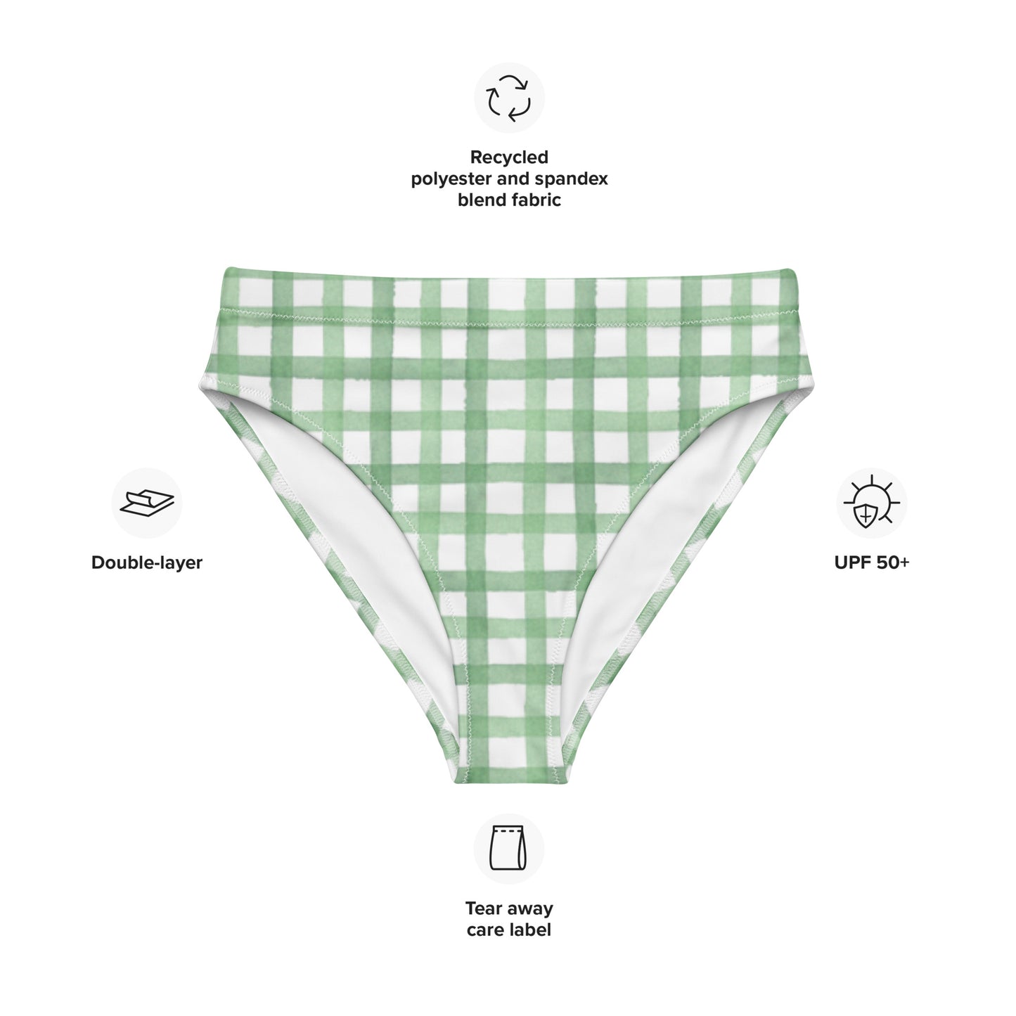 Green Gingham Recycled Bikini Bottom