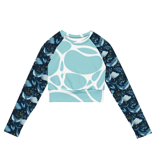 "Blue Waves & Whales" Recycled Long-sleeve Crop Top