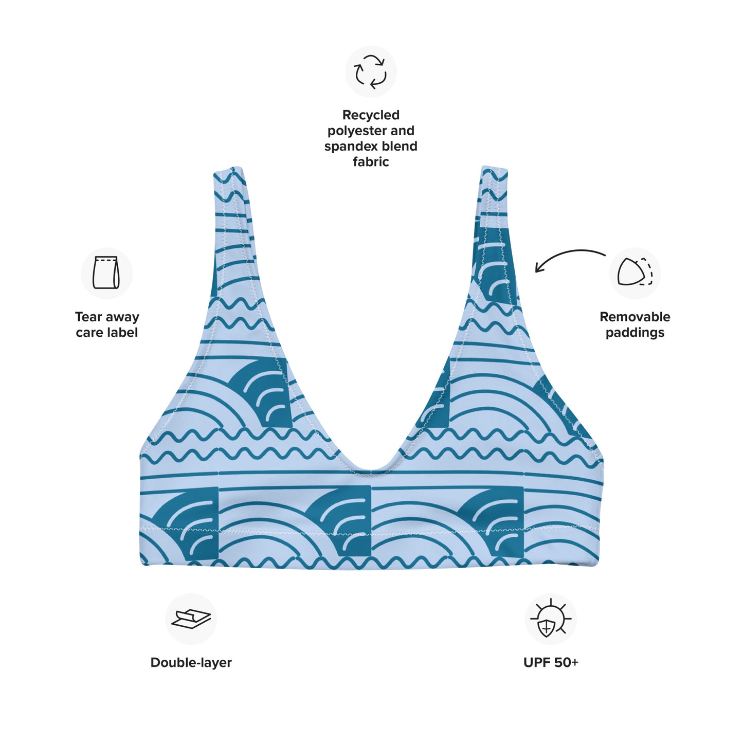 Blue Waves Recycled Padded Bikini Top