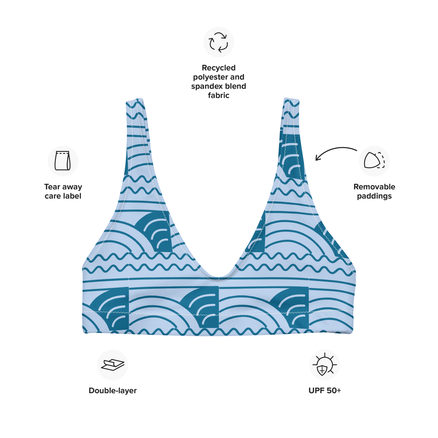 Blue Waves Recycled Padded Bikini Top