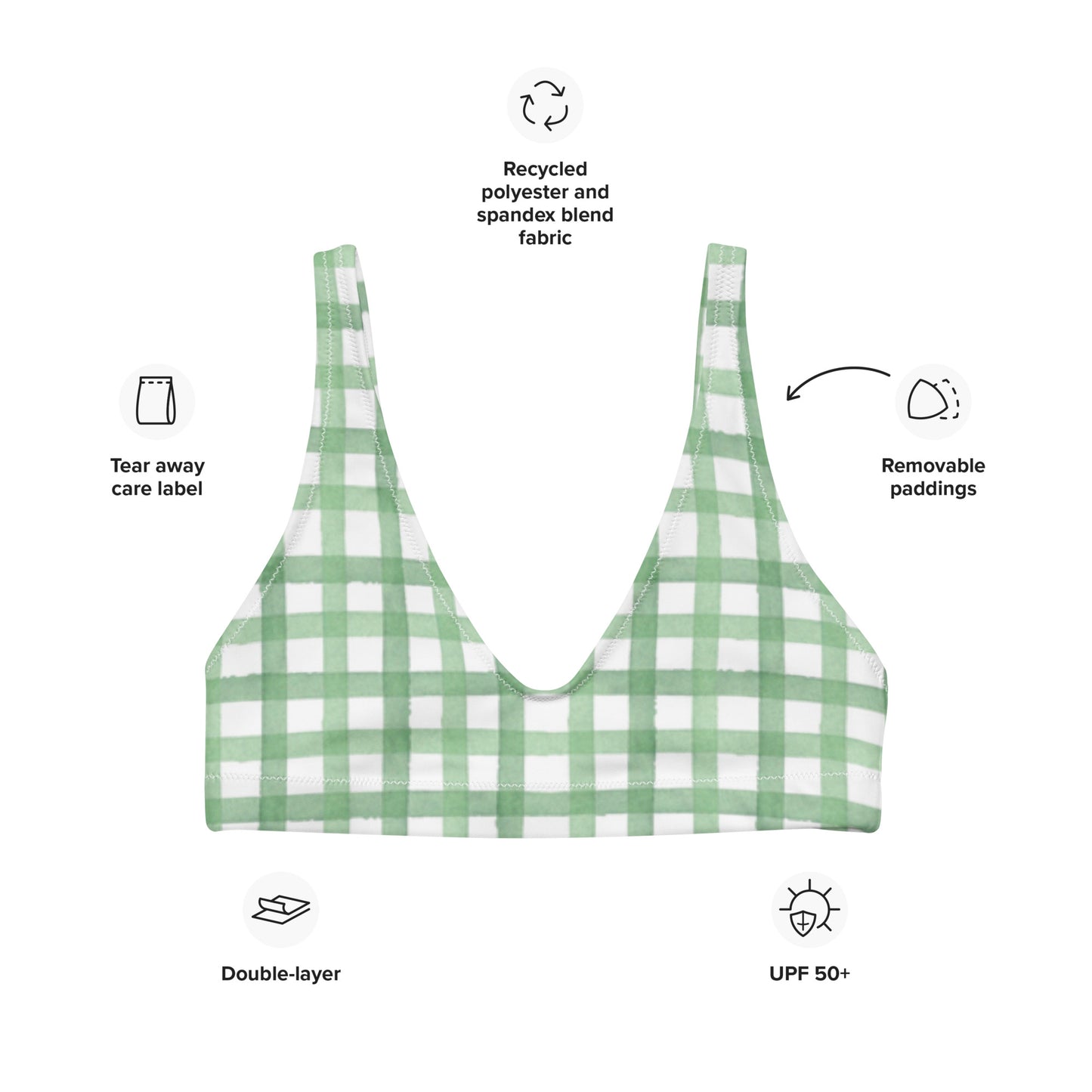 Green Gingham Recycled Bikini Top