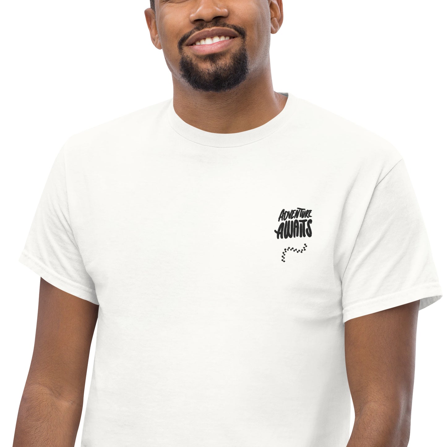 "Adventure Awaits" - Men's Classic Embroided T-shirt