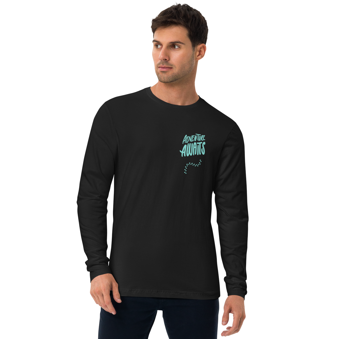 "Adventure Awaits" - Men's Long Sleeve Fitted Crew Top