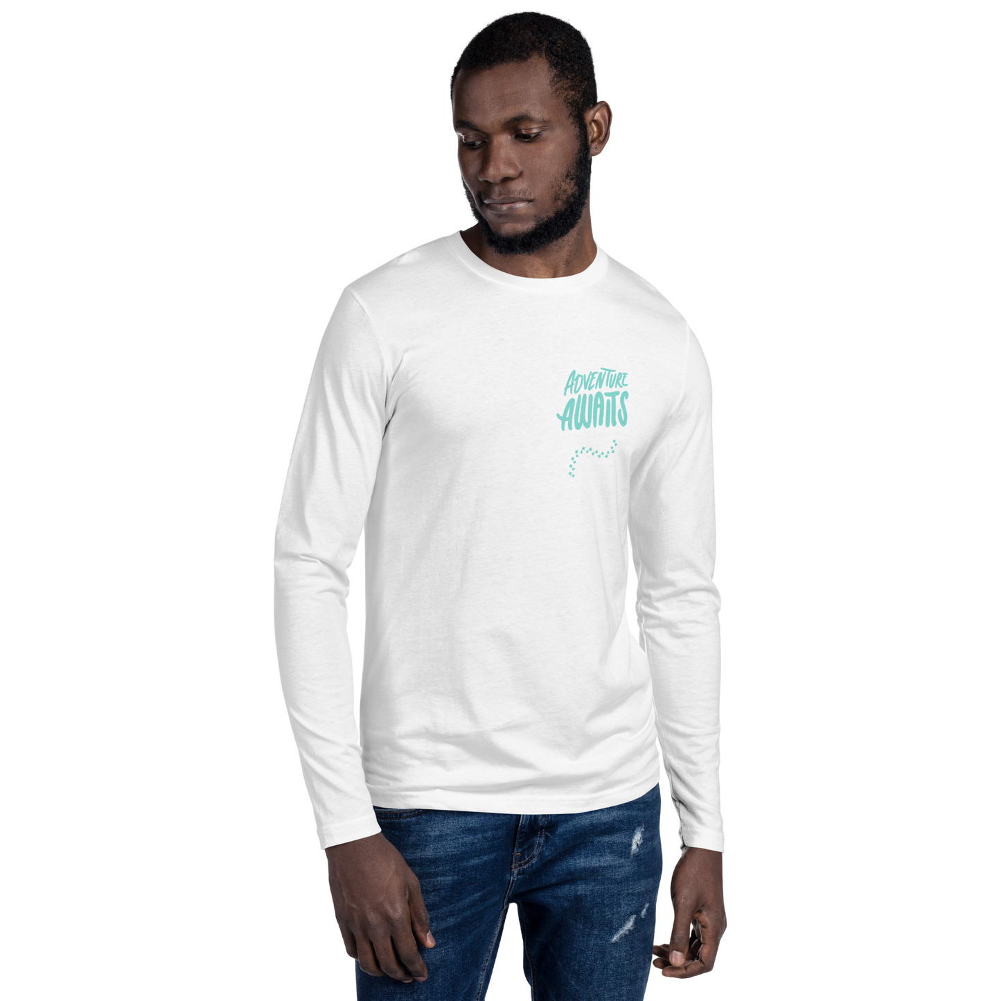 "Adventure Awaits" - Men's Long Sleeve Fitted Crew Top