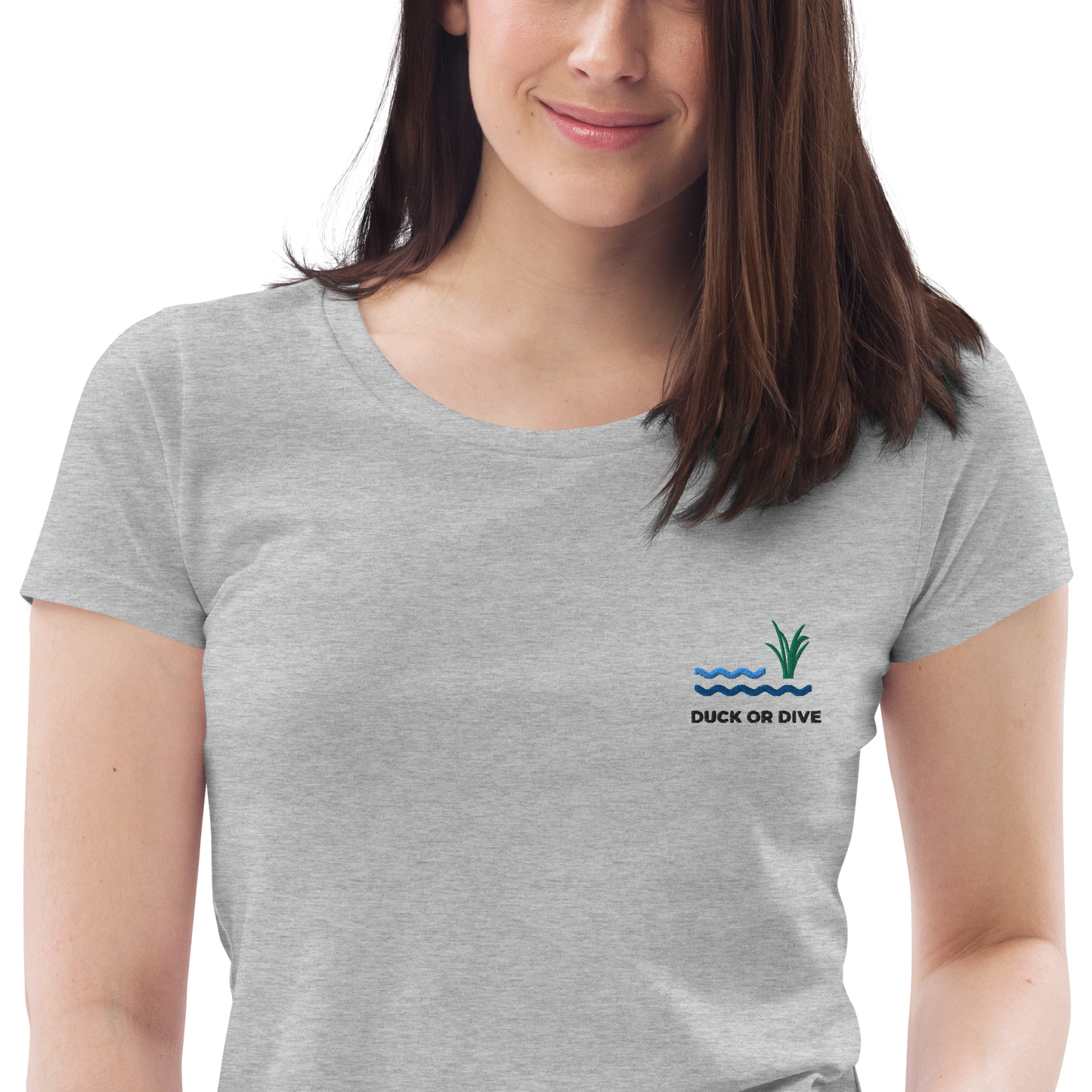 Duck or Dive Embroidered Women's Fitted Eco T-shirt