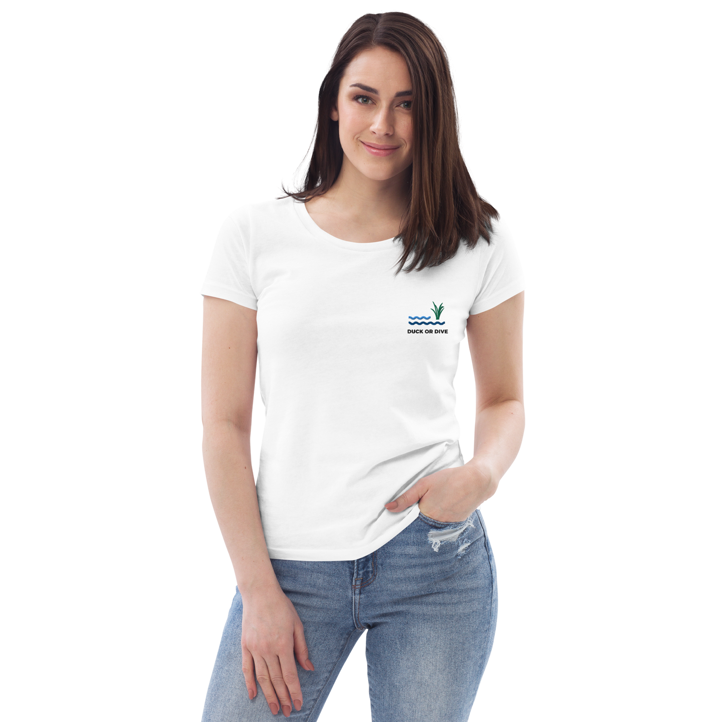 Duck or Dive Embroidered Women's Fitted Eco T-shirt
